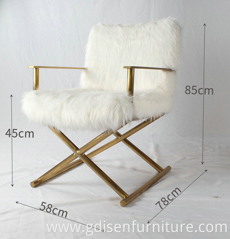 Modern Luxury Modern Brass Gold Metal Stainless Steel Upholstered Mongolian Fur Chair